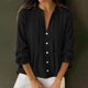 thumbnail image 2 of Tops de Manga Larga de las Mujeres de Color Sólido Casual con Detalle Del Botón Plisado, Blusa de Lino con Cuello en V para el Otoño Diario, 2 of 9