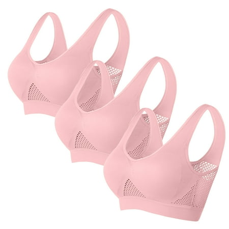 Elvqul Womens Bras Breathable Wireless Soft Bralette Push-Up Underwear Pink Nylon 3 Pack Bras