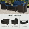 thumbnail image 5 of Outsunnny 4 Piece Patio Furniture Set, Outdoor Wicker Loveseat Sofa & Chairs, with 2-Tier Coffee Table & Tufted Cushions, Navy Blue, 5 of 9