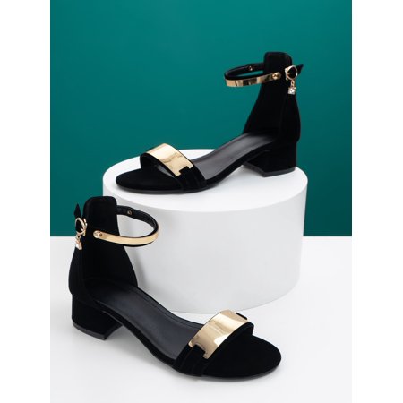 

Metal Decor Chunky Heeled Ankle Strap Sandals Women‘s Footwear