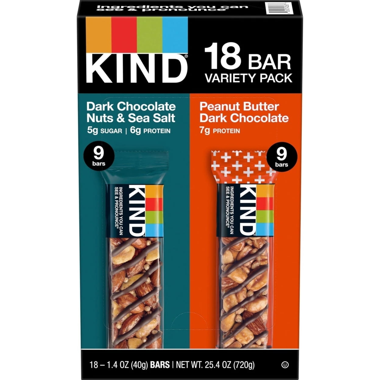 KIND Snack Bars Variety Pack: Dark Choco and Sea Salt P.B. Dark Chocolate (18 Ct)