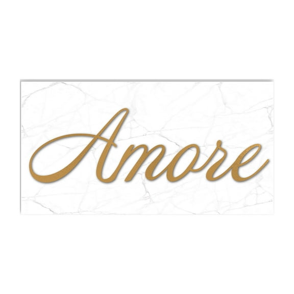 Amore Marbled White Golden Honey 20 x 10 Wood Wall Sign Plaque