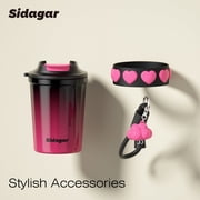Sidagar 12 oz Cute Insulated Coffee Mug with Leak-Resistant Lid, Stainless Steel Coffee Cup, Dark Pink Heart Pattern