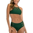 thumbnail image 3 of JDEFEG Bathing Suits for Juniors Shorts Neck Women's Waist High Swimsuit V Two Pieces Crochet Set Lace Bikini Swimwears Set Swimsuits for Women 3 Piece Green S, 3 of 7