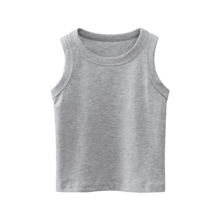 Efsteb Girls Tank Tops Solid Color Round Neck Boys Sleeveless Top Summer Casual Loose Comfy Basic Shirts (Gray 2-3 Years)
