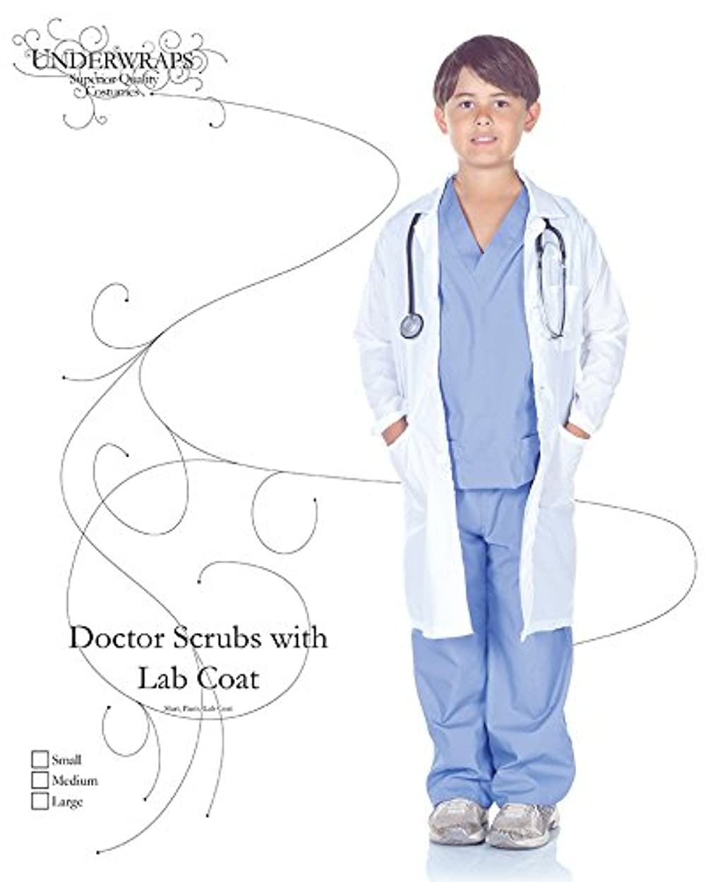 Kids Doctor Chief Surgeon Scrubs & Lab Coat Costume Child Size Medium 8-10