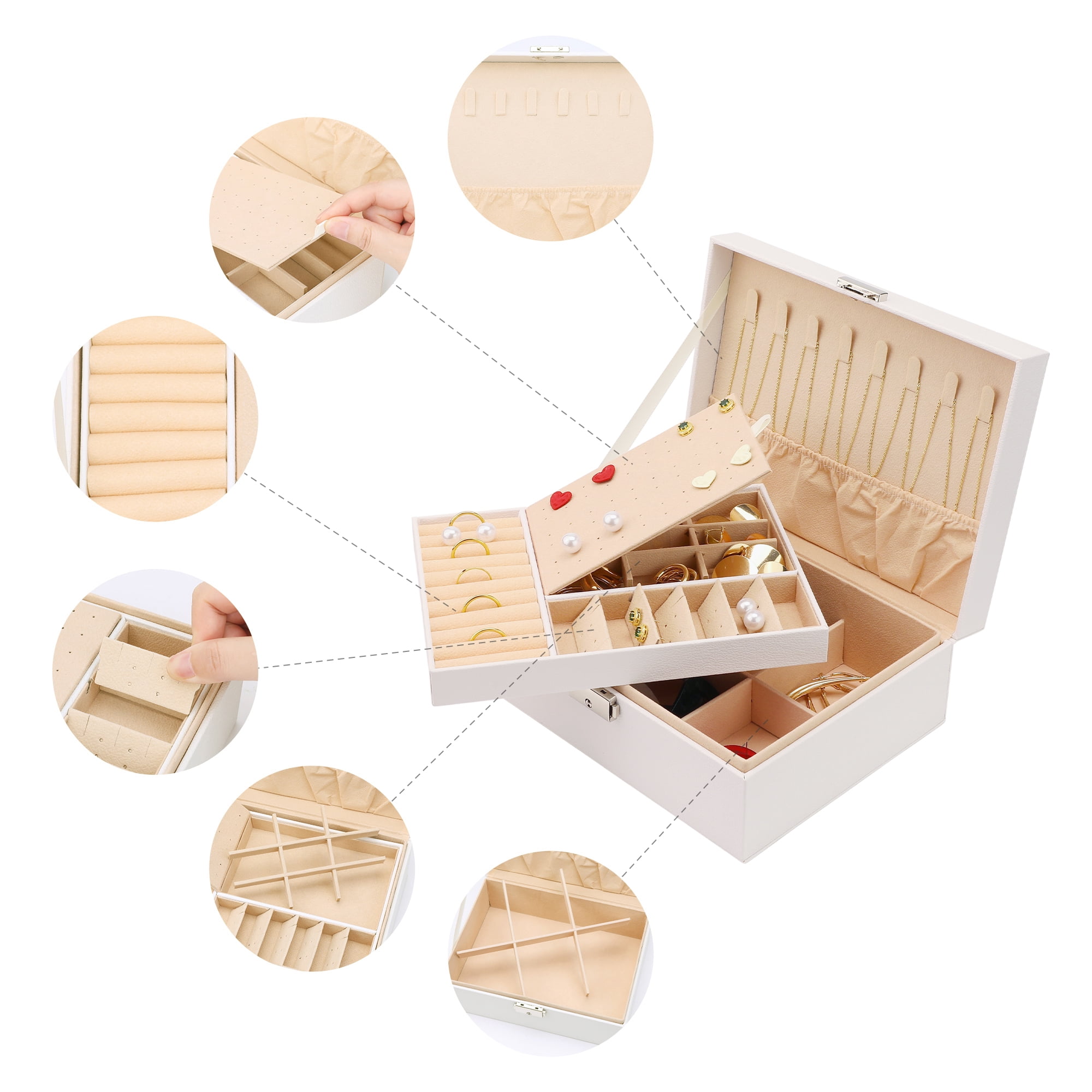 Unique Bargains Jewelry Box Small PU Leather Jewelry Organizer Case Storage Display Holder White