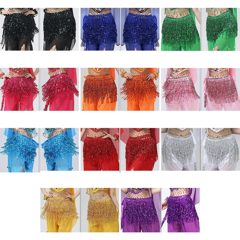 Women's Belly Dance Skirt Sequin Fringe Wrap Skirts Sparkly