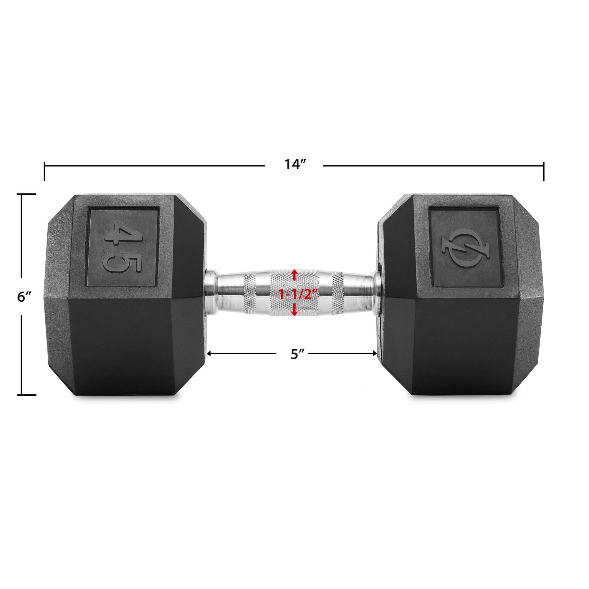 Philosophy Gym Rubber Coated Hex Dumbbell Hand Weights, 45 lb Pair