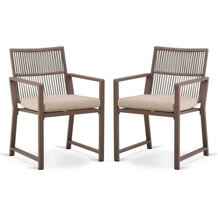 Aluminum Dining Chairs Set of 2, Wicker Rattan Outdoor Chairs, Outdoor Patio Furniture, Detachable Seat Cushion, Soft and Easy Clean. For Garden, Porch, Backyard Dining Chairs, Brown