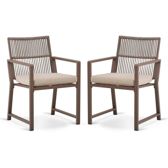 Aluminum Dining Chairs Set of 2, Wicker Rattan Outdoor Chairs, Outdoor Patio Furniture, Detachable Seat Cushion, Soft and Easy Clean. For Garden, Porch, Backyard Dining Chairs, Brown