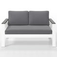 thumbnail image 5 of Superjoe Outdoor Aluminum Patio Loveseat Sofa, Modern Metal Patio Seating with Wood Armrest, White, 5 of 8