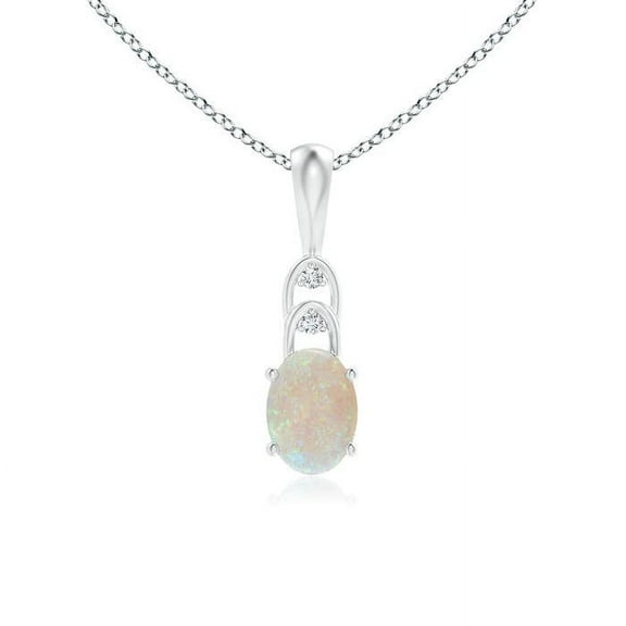 Angara Natural 7x5mm Opal Solitaire Pendant Necklace in 14K White Gold for Women