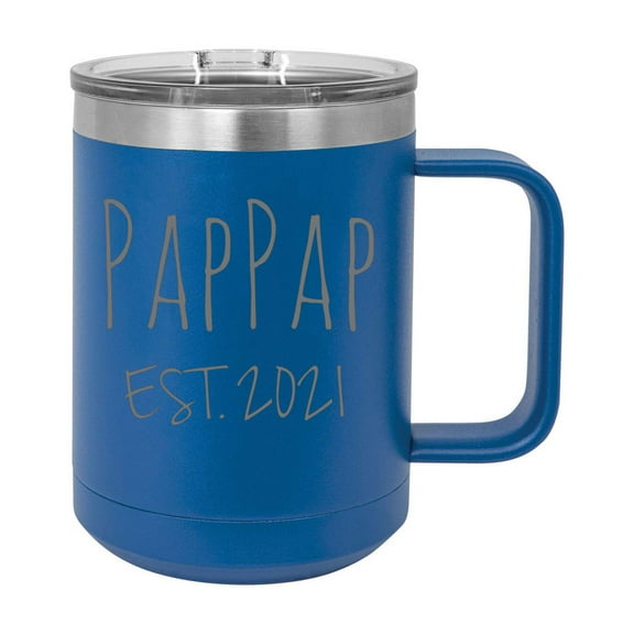 PapPap Est. 2021 Established Stainless Steel Vacuum Insulated 15 Oz Engraved Double-Walled Travel Coffee Mug with Slider Lid