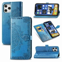 Dteck For Apple iPhone 12 Pro Max 6.7" [Flower Embossed] PU Leather Wallet Flip Folio Protective Case Cover with Card Holder and Stand, Blue