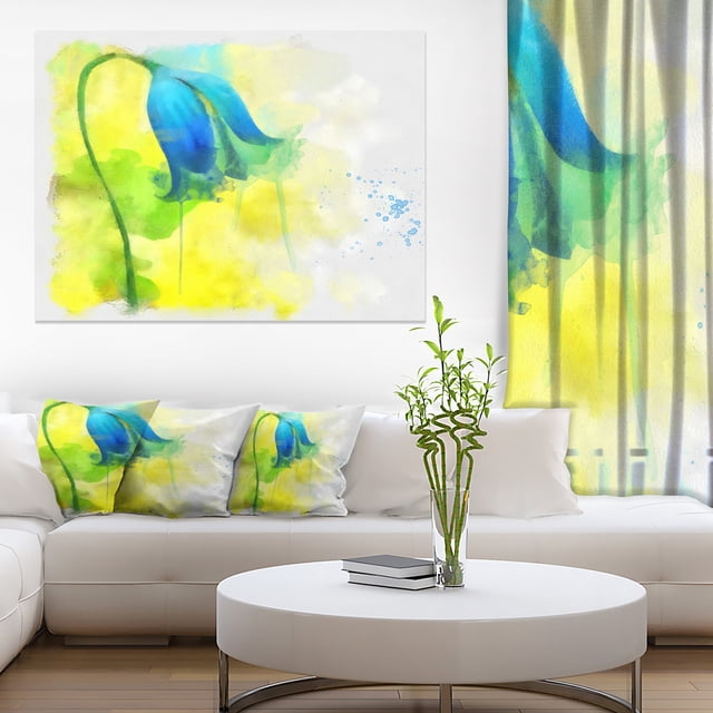 Blue Flower with Yellow Splashes - Large Floral Canvas Artwork
