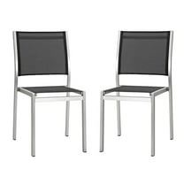 Modway Shore Side Chair Outdoor Patio Aluminum Set of 2 in Silver Black