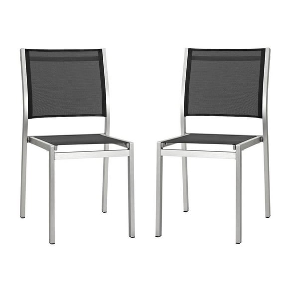 Modway Shore Side Chair Outdoor Patio Aluminum Set of 2 in Silver Black
