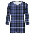 thumbnail image 4 of Enjoytime Womens Tops 3/4 Sleeve Fashion Casual Retro Plaid Print Crewneck Blouses Shirts Fall Spring Trendy Women Clothing, 4 of 5