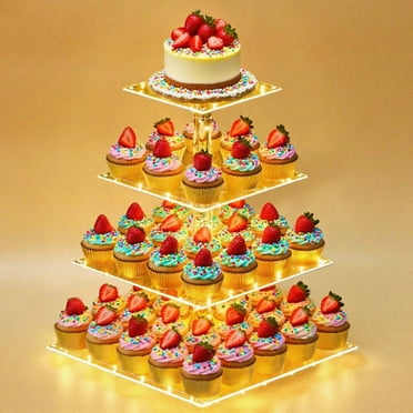 Cupcake Stand with LED String Light 4 Tier Dessert Stand,Dessert Shelves for Party Display Cup Cake Stand for Birthday Wedding Party Decor