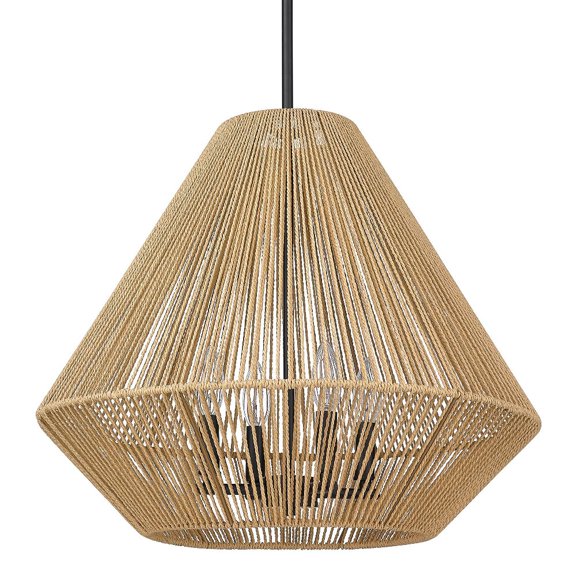 Golden Lighting Valentina 4-light Pendant in Matte Black and Natural Raphia Rope shade