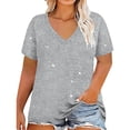 thumbnail image 6 of yoeyez Women's Sparkly Plus Size T-Shirt Glitter V-Neck Short Sleeve Tee Fashion Casual Loose Fit Evening Outings Party Tops Silver,XXXXXL, 6 of 7