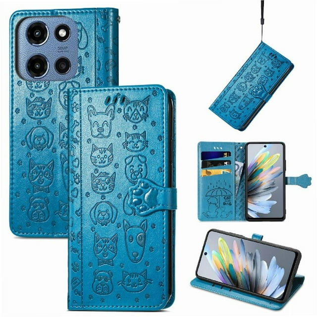 Funda Cartera FOXDOCK para Motorola Moto G 2025 , Flip PU con Relieve de Gatos y Perros, Tarjetero y Soporte