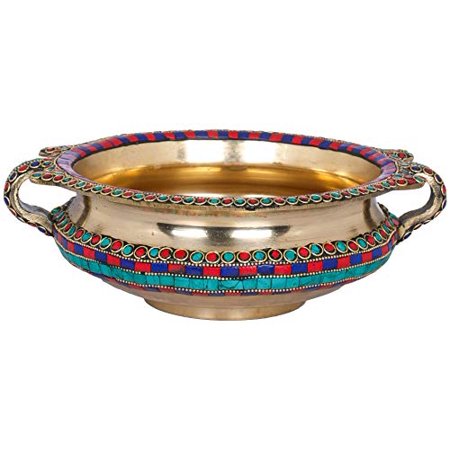 Exotic India Inlay Urli - Brass Statue with Inlay Work
