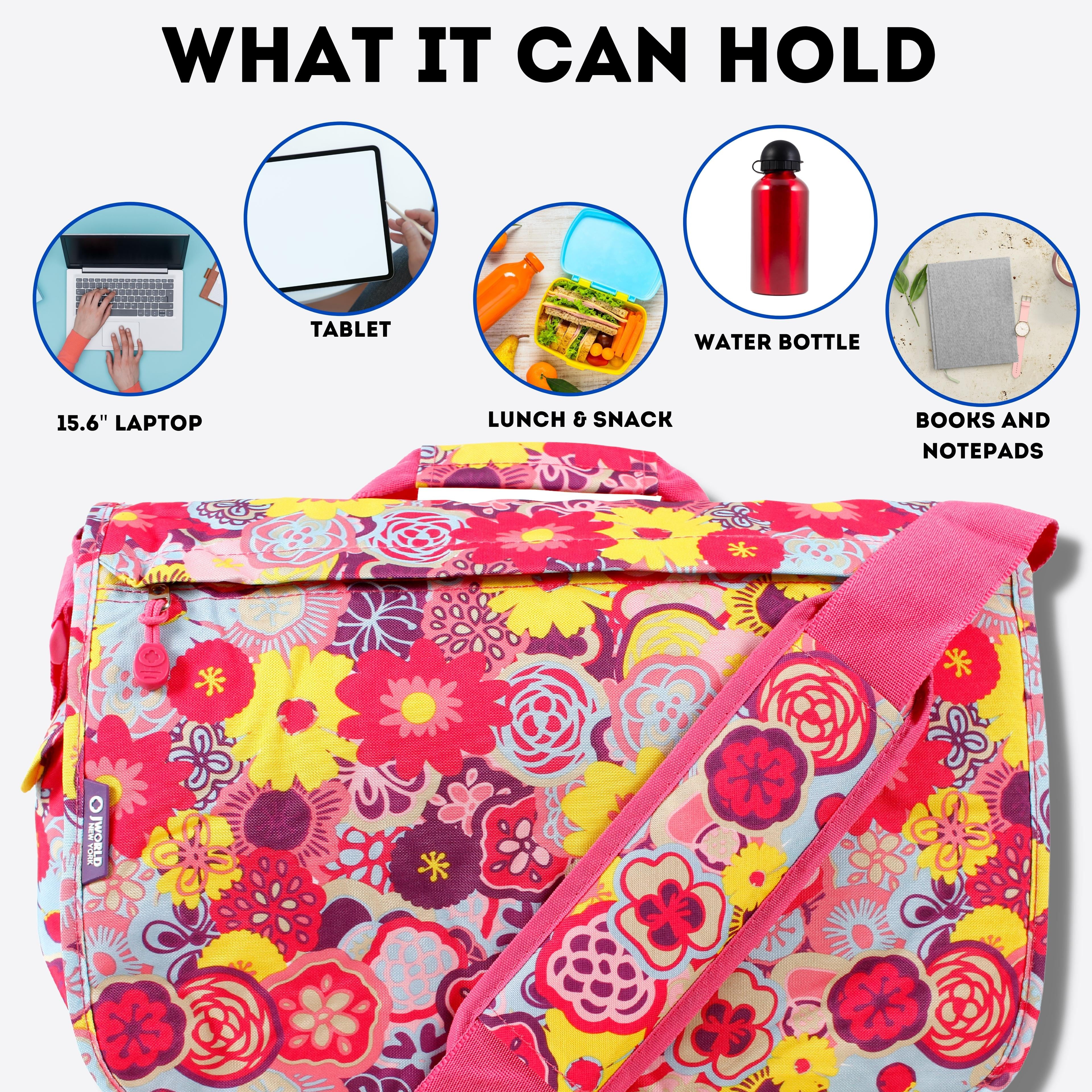 J World Womens Thomas 16" Messenger Bag with Laptop Sleeve for School and Travel, Poppy Pansy