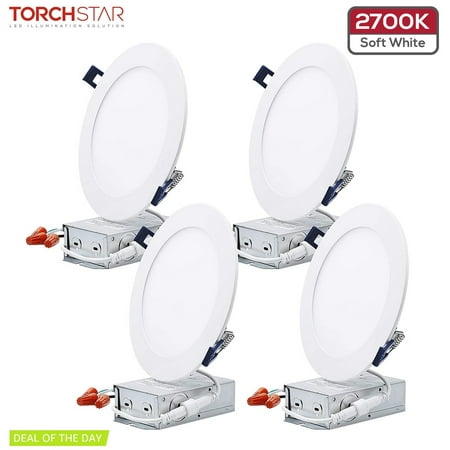 

TorchStar 6 Inch LED Recessed Downlight with J-box 13.5W Dimmable Canless Light 2700K Soft White Pack of 4