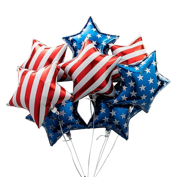 Star-Shaped Stars & Stripes 20" Mylar Balloons - 12 Pieces