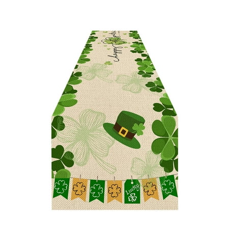 

St.Patrick s Day Rose Candlesticks Long Irish Festival Table Runner Linen Anti Oil Easy To Clean Table Cloth Digital Printing Table Mat