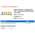 thumbnail image 2 of Expansion Plug Kit - Compatible with 1989 - 1990 Chevy R2500 Suburban 7.4L V8 OHV, 2 of 2