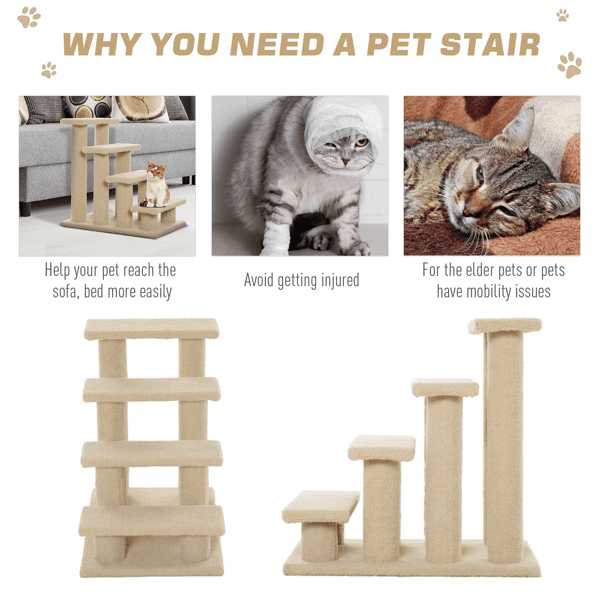 4-Step Cat Scratching Post Steps - 8 Scratch Posts, Berber Fleece & Particle Board, 44lbs Capacity, Portable for Cats