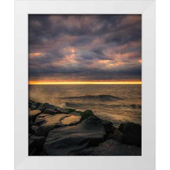 Jaynes Gallery 12x14 White Modern Wood Framed Museum Art Print Titled - USA-New Jersey-Cape May National Seashore-Sunset on ocean shore