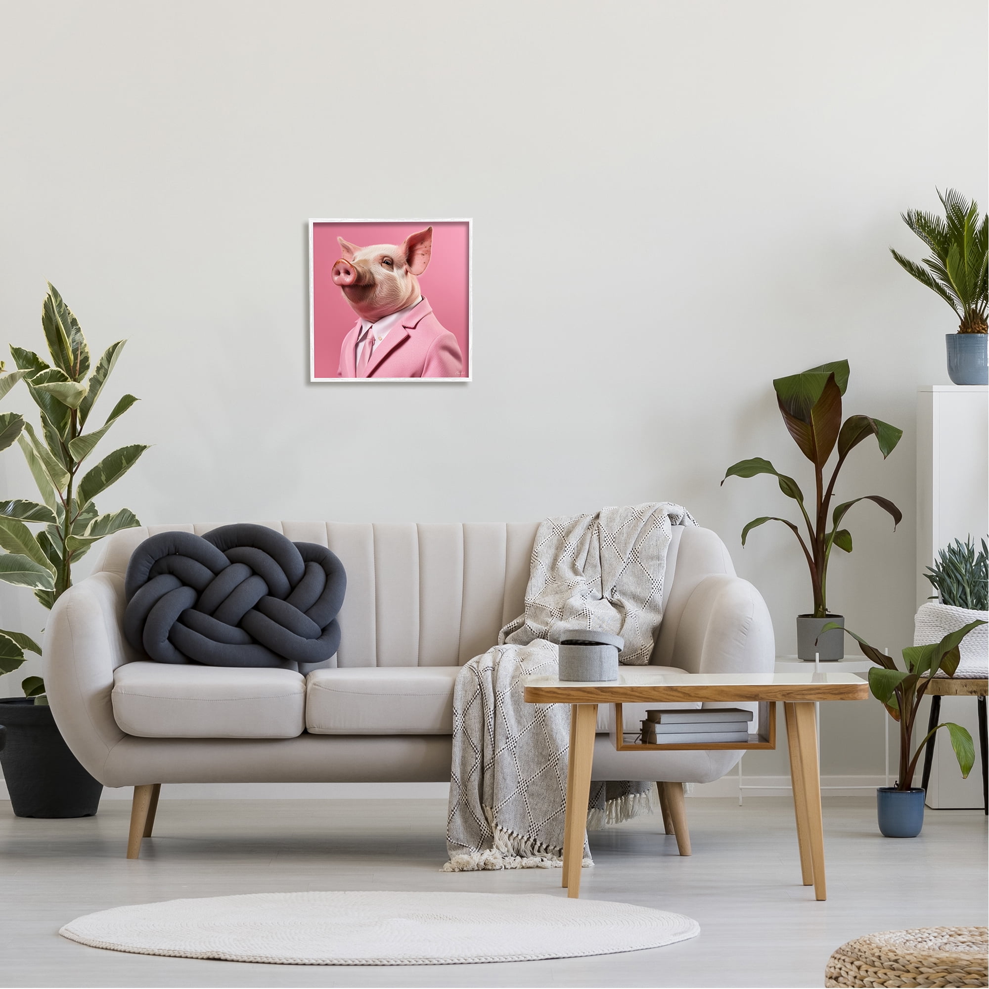 Stupell Industries Pink Pig Fashion Animals & Insects Painting White Framed Art Print Wall Art, 17 x 17