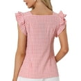 thumbnail image 3 of INSPIRE CHIC Mother's Day Women's Gingham Tops Square Neck Ruffle Cap Sleeves Summer Blouse XS Pink, 3 of 6