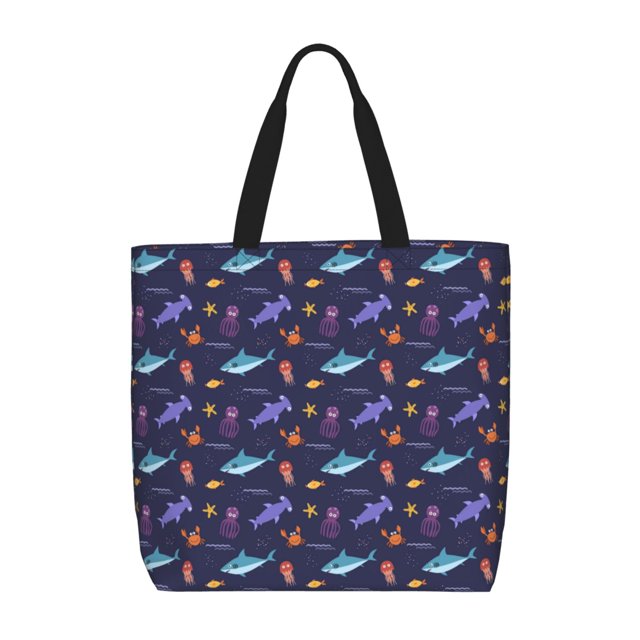 Fotbe Cute Shark Bolsa Tote con Estampado para Mujer, Bolsos con Cremallera, Bolsa de Hombro Casual de Gran Capacidad con Bolsillos Internos