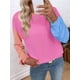 thumbnail image 4 of Blusas de Larga para Mujer, Moda de Otoño, Cuello Redondo, Bloque de Color, Punto Acanalado, Informal, Corte Holgado, Tipo Jersey. Rosa Roja M, 4 of 7