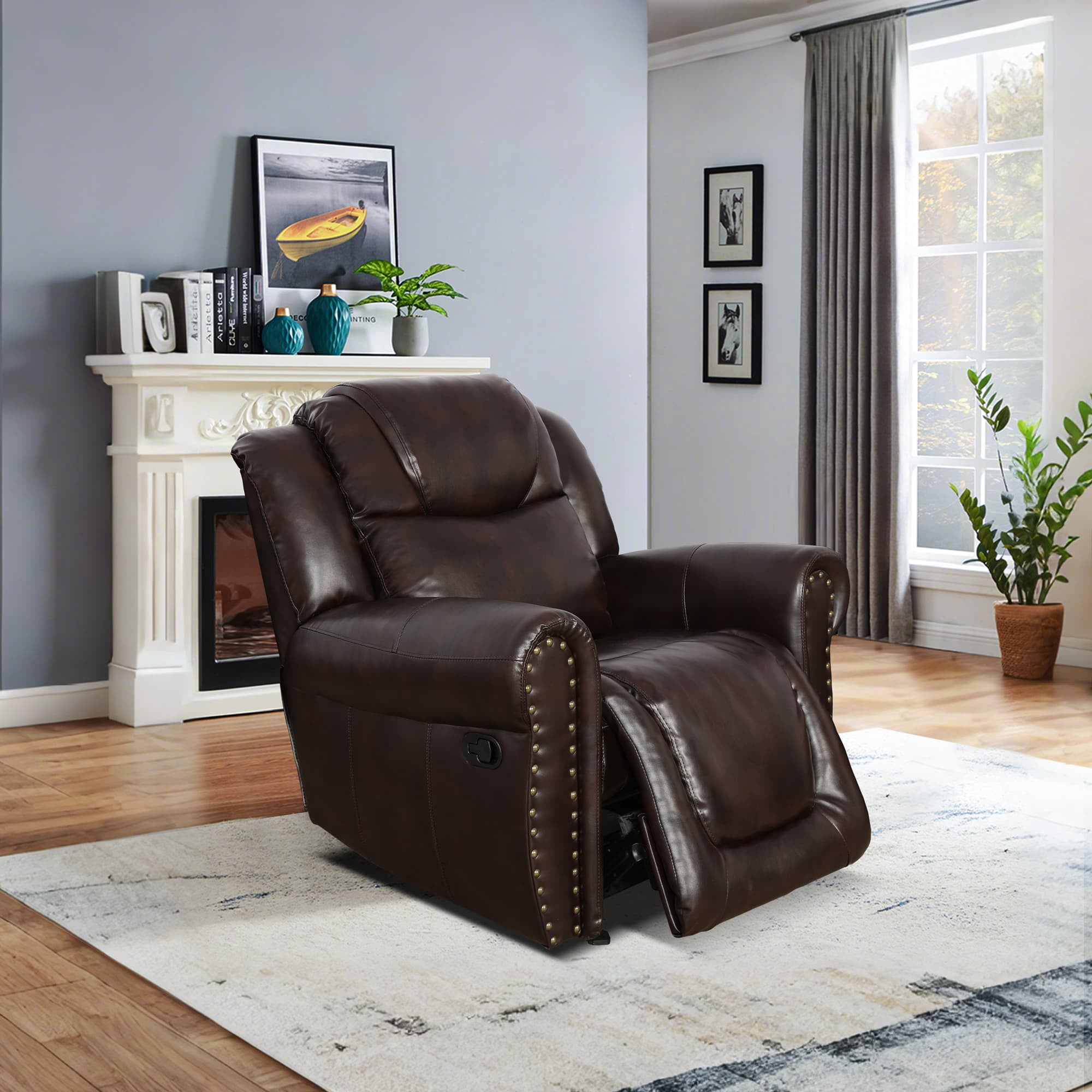 MAYEERTY Recliner Chair, Breathable Leather Reclining Chair with Adjustable Backrest for Living Room, Espresso