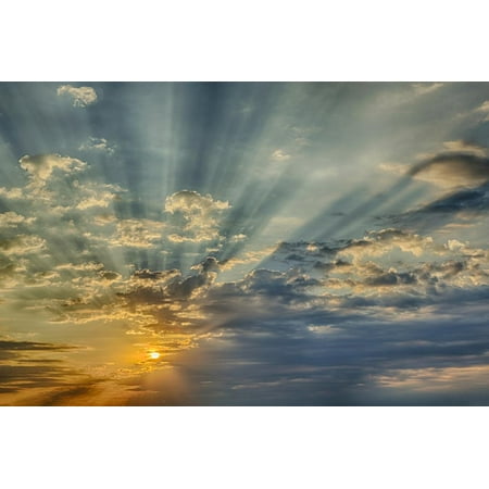 Ohio Sunset Table Sunbeams streaming through clouds at sunset, Cincinnati, Ohio Print Wall Art By Adam Jones ()