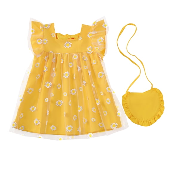 Baby Girls Clothes Toddler Girls Tulle Dress 2T Girls Summer Dress 3T Girls Sundress Sleeveless Dress with Cute Bag Yellow