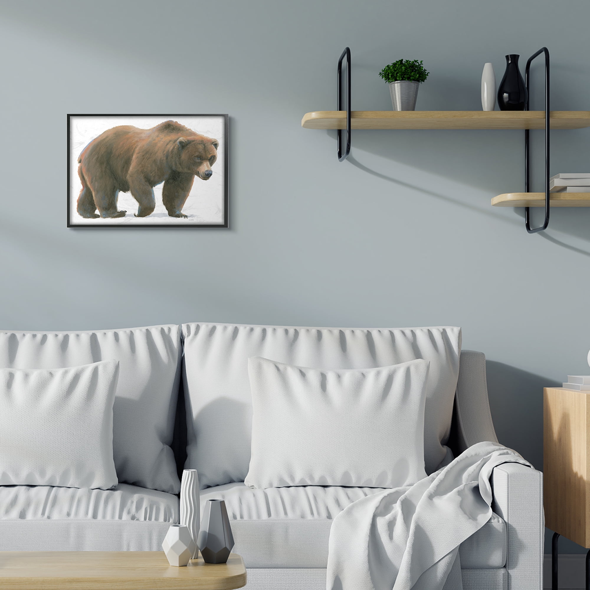 Stupell Industries Wild Northern Bear Minimal Forest Animal Grey Framed, 16 x 20, Design by James Wiens