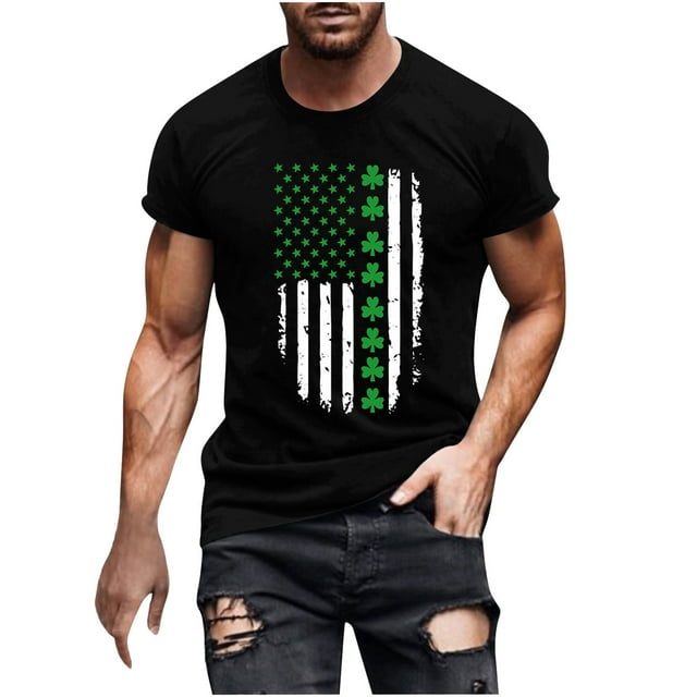 Besolor T-Shirts de la Saint-Patrick pour Hommes à Col Rond Imprimés à Manches Courtes Hauts Décontractés d'Été Blouse Graphique T-Shirts