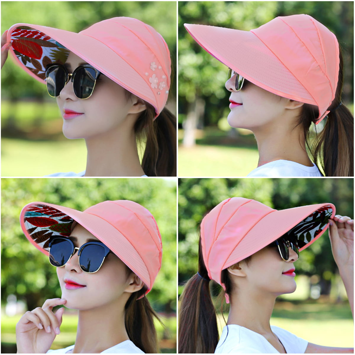 RITUMO Clip On Sun Visors Foldable Sun Hats for Women with UV Protection Wide Brim Summer Packable Shell Hat