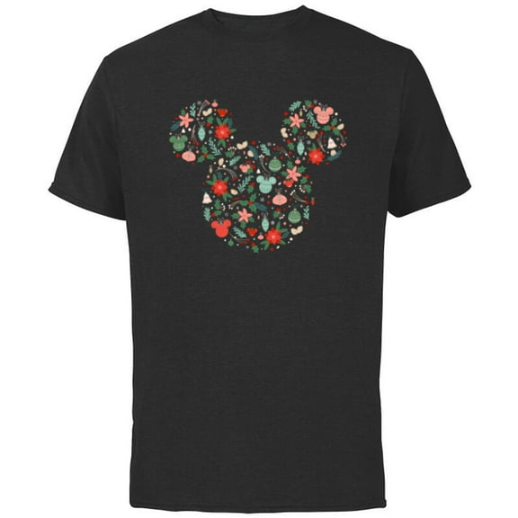 Disney Mickey Mouse Head Icon Christmas Ornaments & Holly - Short Sleeve Cotton T-Shirt for Adults - Customized-Black