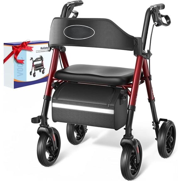 Walkers for Seniors, Z21 Rollator Walker with Seat Supports 350lb, 8" Big Wheels for Terrain, Arc Seat & 6" Ultra Backrest Foldable Walker, Dual Height Adjustment, Lightweight 2025