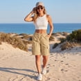 thumbnail image 4 of Bermuda Shorts for Women Knee Length Casual Wide Leg Drawstring Hiking Work Summer Cargo Shorts with Pockets, XL, 4 of 7