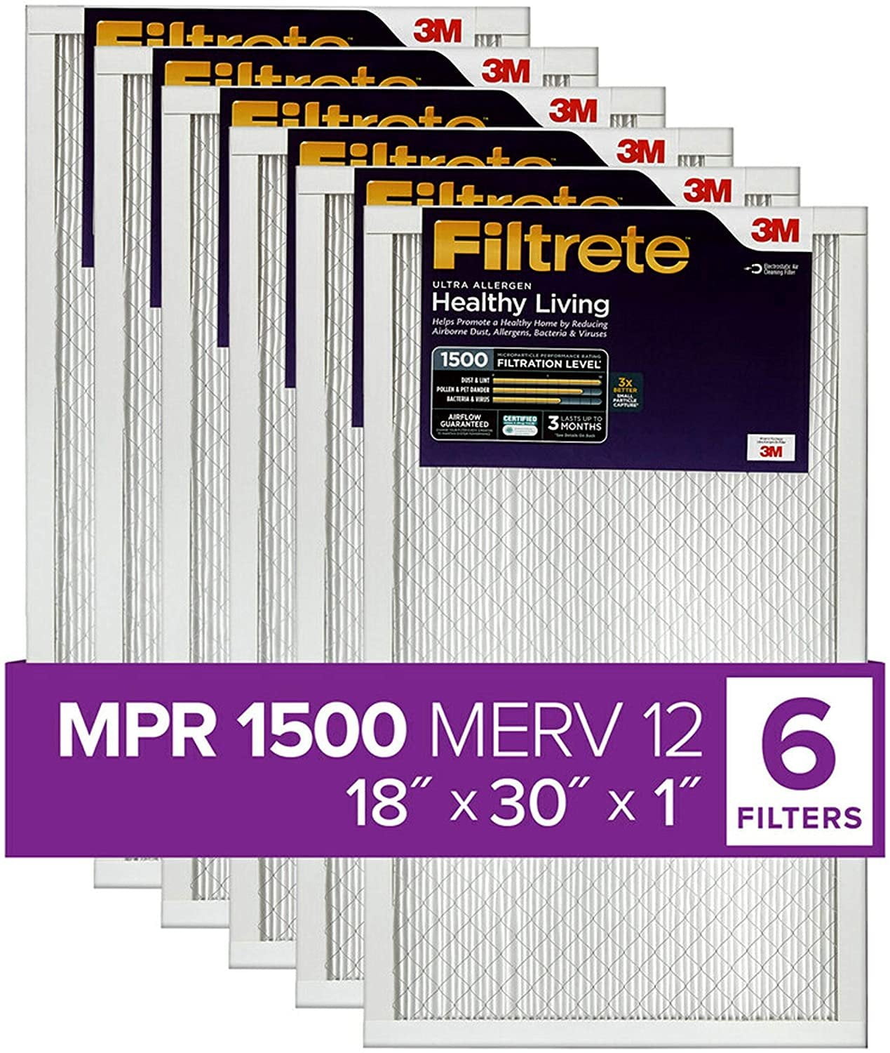 Filtrete 18x30x1, AC Furnace Air Filter, MPR 1500, Healthy Living Ultra