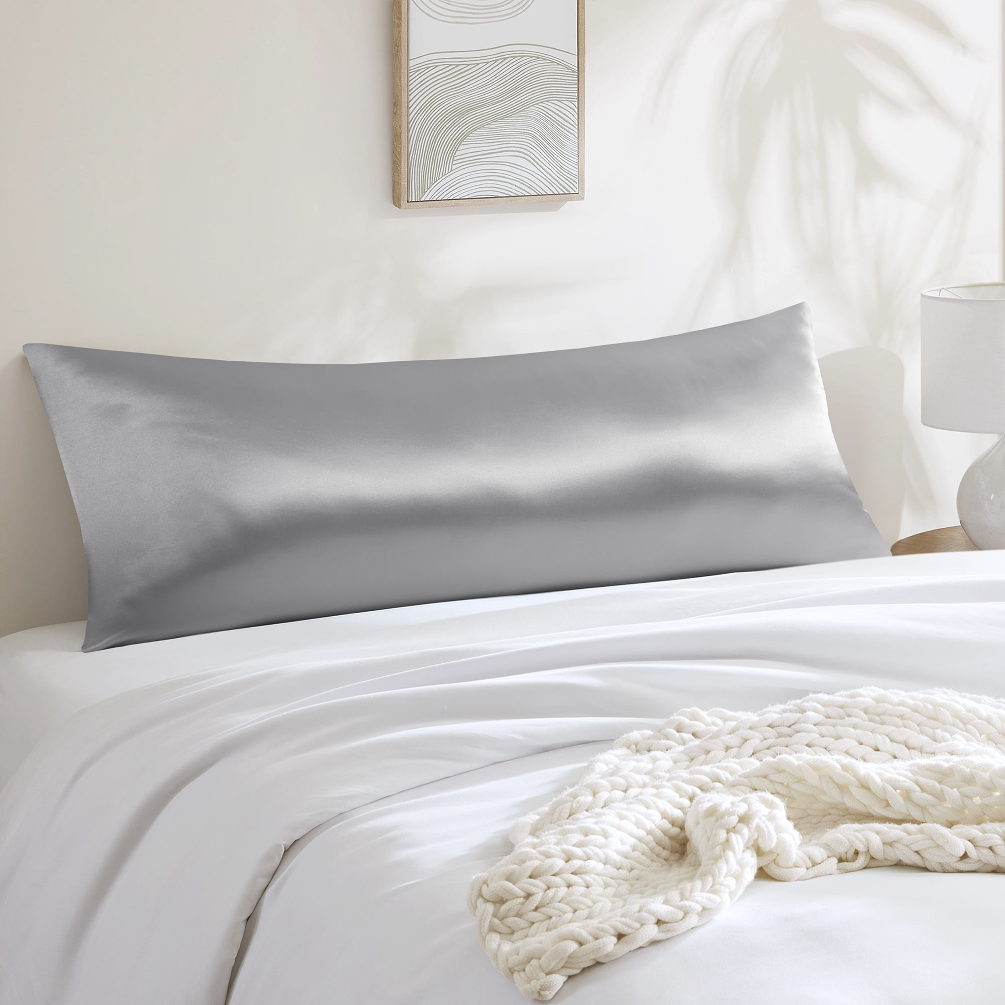 Mainstays Satin Body Pillowcase - Silver Grey - Frizz Control & Cooling Comfort - 1 Pack